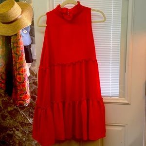 Sleeveless Red midi dress with ruffle detail